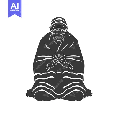 Aset desain premium: Black and White Silhouette of an Elderly Person Praying