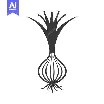 Aset premium populer: Black and White Silhouette of an Onion with Roots and Green Shoots