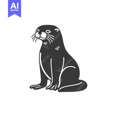 Aset premium populer: Black and white silhouette of an otter sitting on its hind legs