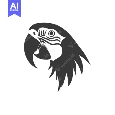 Aset desain premium: Black and White Silhouette of a Parrot Head