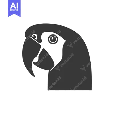 Aset desain premium: Black and White Silhouette of a Parrot Head