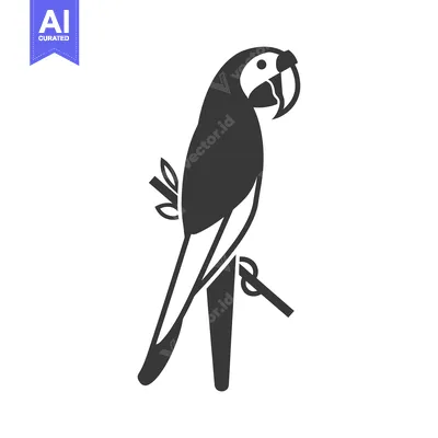 Aset premium populer: Black and White Silhouette of a Parrot Perched on a Branch