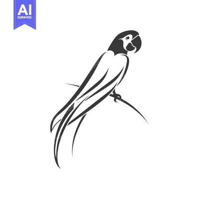 Premium design asset: Black and white silhouette of a parrot perched on a branch