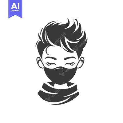 Aset desain premium: Black and White Silhouette of a Person Wearing a Face Mask