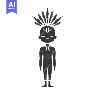 Aset premium populer: Black and White Silhouette of a Person with Feather Headdress
