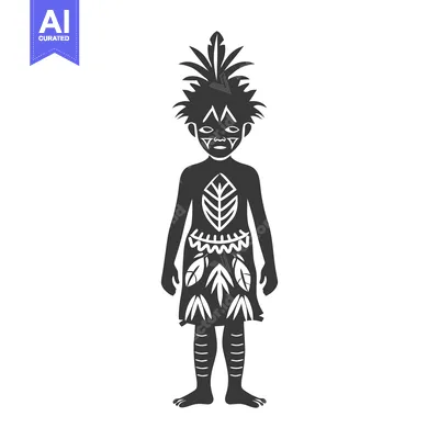 Premium design asset: Black and White Silhouette of a Person with Tribal Body Art and a Head