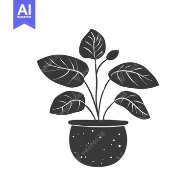 Aset desain premium: Black and White Silhouette of a Plant in a Pot