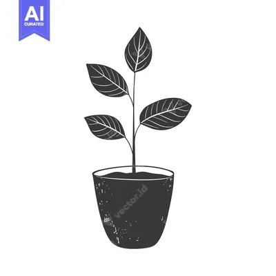 Aset premium populer: Black and White Silhouette of a Plant in a Pot