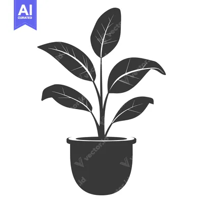 Aset desain premium: Black and White Silhouette of a Plant in a Pot