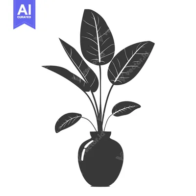 Aset desain premium: Black and White Silhouette of a Plant in a Pot