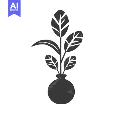 Aset premium populer: Black and White Silhouette of a Plant in a Pot