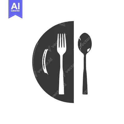 Aset desain premium: Black and White Silhouette of a Plate, Fork, and Spoon