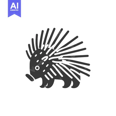 Premium design asset: Black and white silhouette of a porcupine with quills