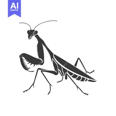 Premium design asset: Black and white silhouette of a praying mantis