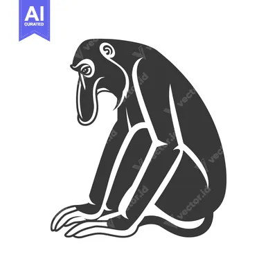 Aset premium populer: Black and White Silhouette of a Proboscis Monkey Sitting