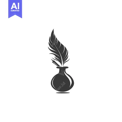 Premium design asset: Black and White Silhouette of a Quill Pen in an Inkwell