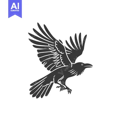 Aset desain premium: Black and White Silhouette of a Raven in Flight