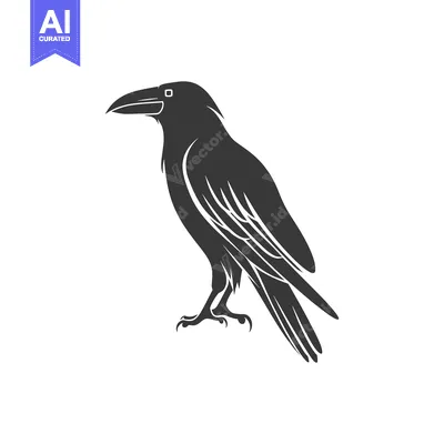 Aset desain premium: Black and White Silhouette of a Raven or Crow