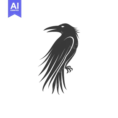 Aset desain premium: Black and White Silhouette of a Raven with Spread Wings
