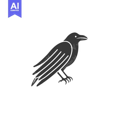 Premium design asset: Black and White Silhouette of a Raven with Spread Wings
