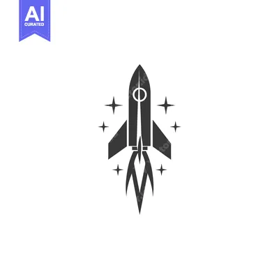 Premium design asset: Black and White Silhouette of a Rocket Ship with Stars