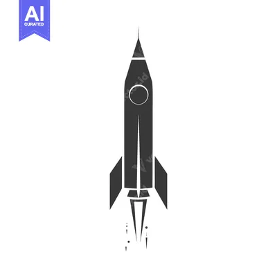 Popular premium asset: Black and white silhouette of a rocket taking off