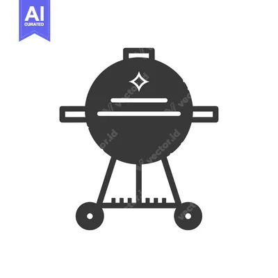 Black and White Silhouette of a Round Grill on Wheels