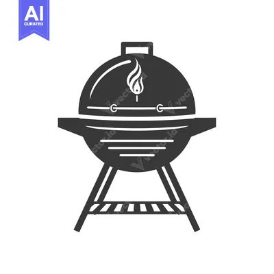 Aset desain premium: Black and White Silhouette of a Round Grill with Flame