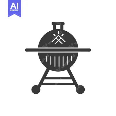 Black and White Silhouette of a Round Grill with Flames