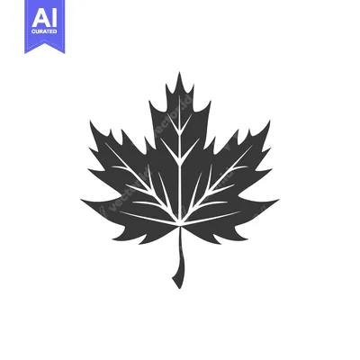 Aset desain premium: Black and White Silhouette of a Single Maple Leaf