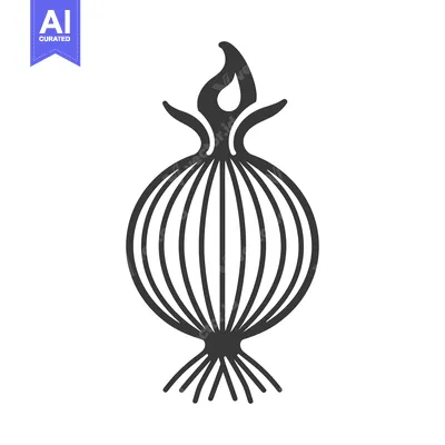 Aset desain premium: Black and White Silhouette of a Single Onion with Flame