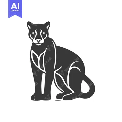 Premium design asset: Black and White Silhouette of a Sitting Cougar