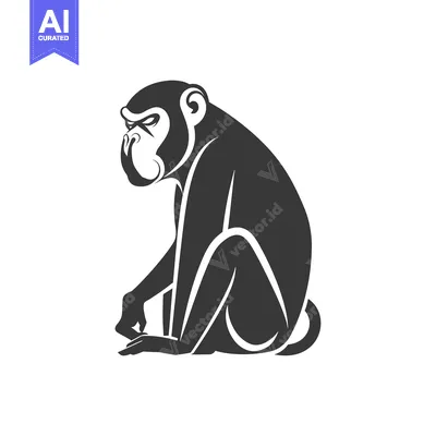 Aset premium populer: Black and white silhouette of a sitting monkey