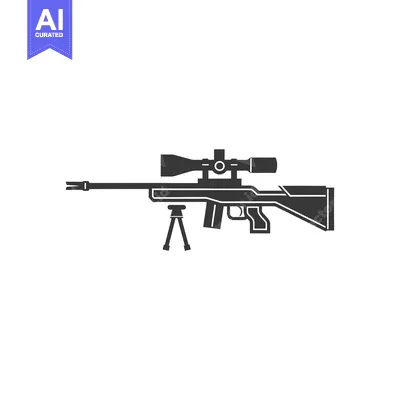 Aset desain premium: Black and white silhouette of a sniper rifle with a scope