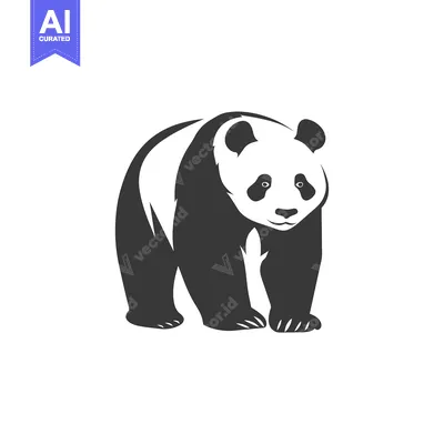 Premium design asset: Black and White Silhouette of a Standing Panda Bear