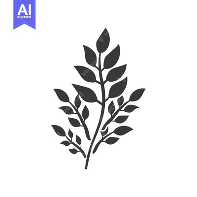 Premium design asset: Black and white silhouette of a stylized plant with leaves