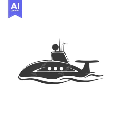 Aset desain premium: Black and White Silhouette of a Submarine in the Ocean