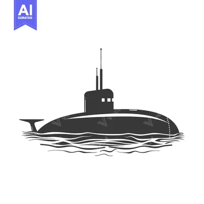 Aset desain premium: Black and white silhouette of a submarine submerged in water
