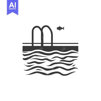 Aset premium populer: Black and White Silhouette of a Swimming Pool with a Ladder and a Fish