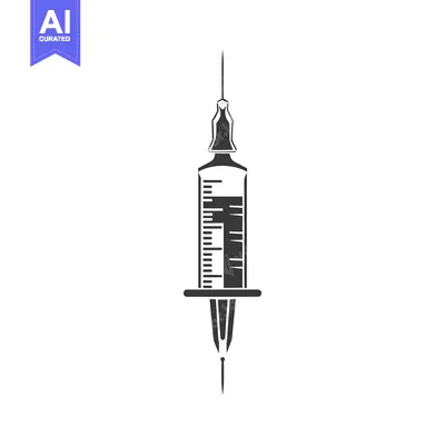 Premium design asset: Black and White Silhouette of a Syringe