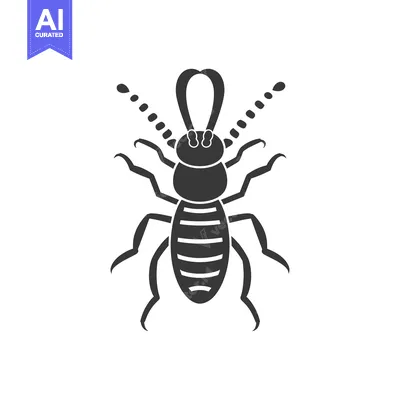 Aset desain premium: Black and White Silhouette of a Termite with Striped Body