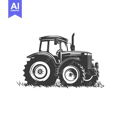 Aset desain premium: Black and White Silhouette of a Tractor in Grass