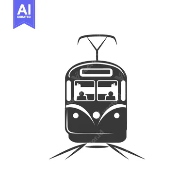 Premium design asset: Black and White Silhouette of a Tram with Two Passengers