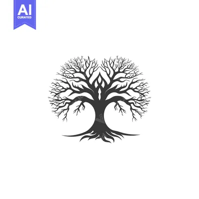 Aset premium populer: Black and White Silhouette of a Tree with Bare Branches and Roots