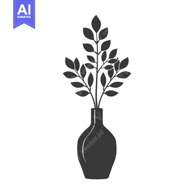 Aset premium populer: Black and White Silhouette of a Vase with Leafy Stems