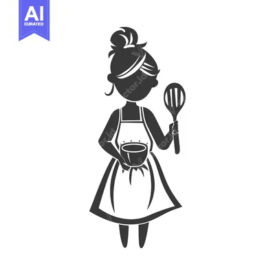 Aset premium populer: Black and white silhouette of a woman holding a bowl and a spoon