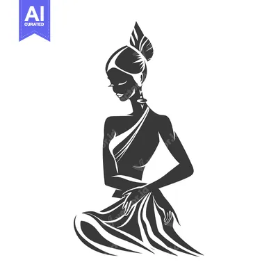 Premium design asset: Black and white silhouette of a woman in a dress