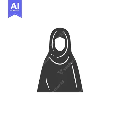 Aset desain premium: Black and White Silhouette of a Woman in a Hijab