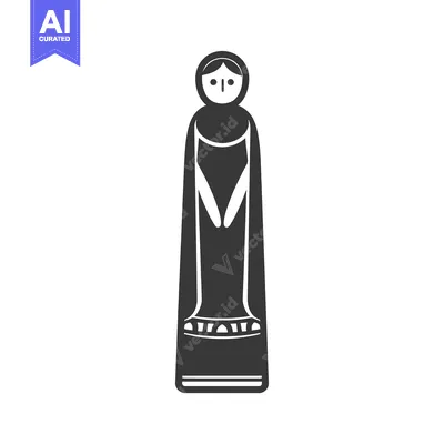 Aset desain premium: Black and White Silhouette of a Woman in a Long Dress