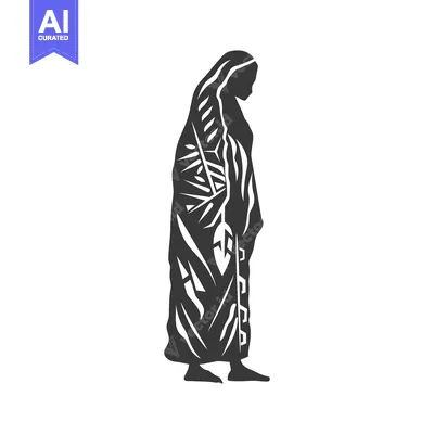 Aset desain premium: Black and White Silhouette of a Woman in a Long Robe